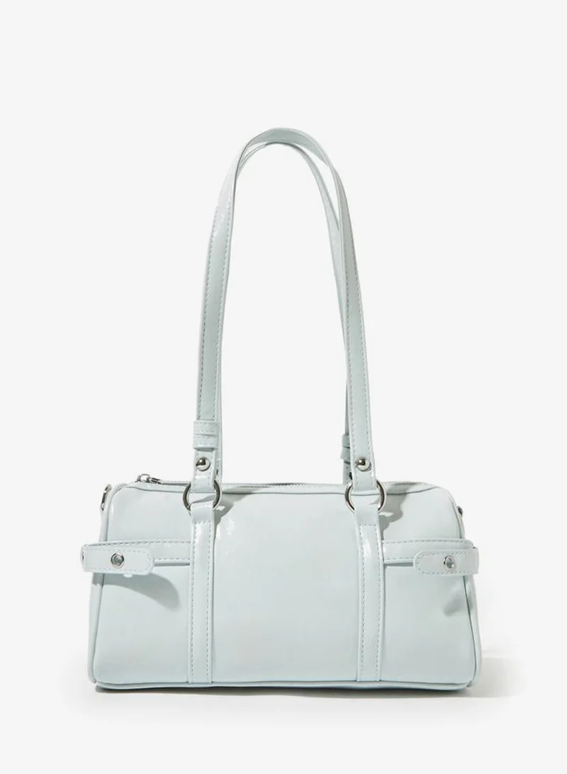 Styli Blue Patent City Shoulder Bag with Metal Details