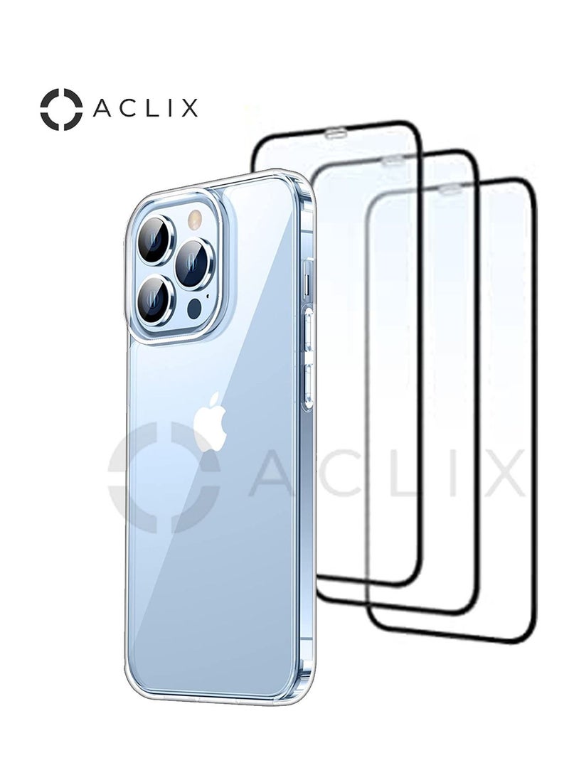 ACLIX IPhone 14 ProMax with A 3D Black Border Glass Screen Protector 6.7 inch Shockproof Protective Case,= Soft Scratch-Resistant Protection Case Slim Transparent Thin Case for IPhone 14 Pro Max (Pack of 4)
