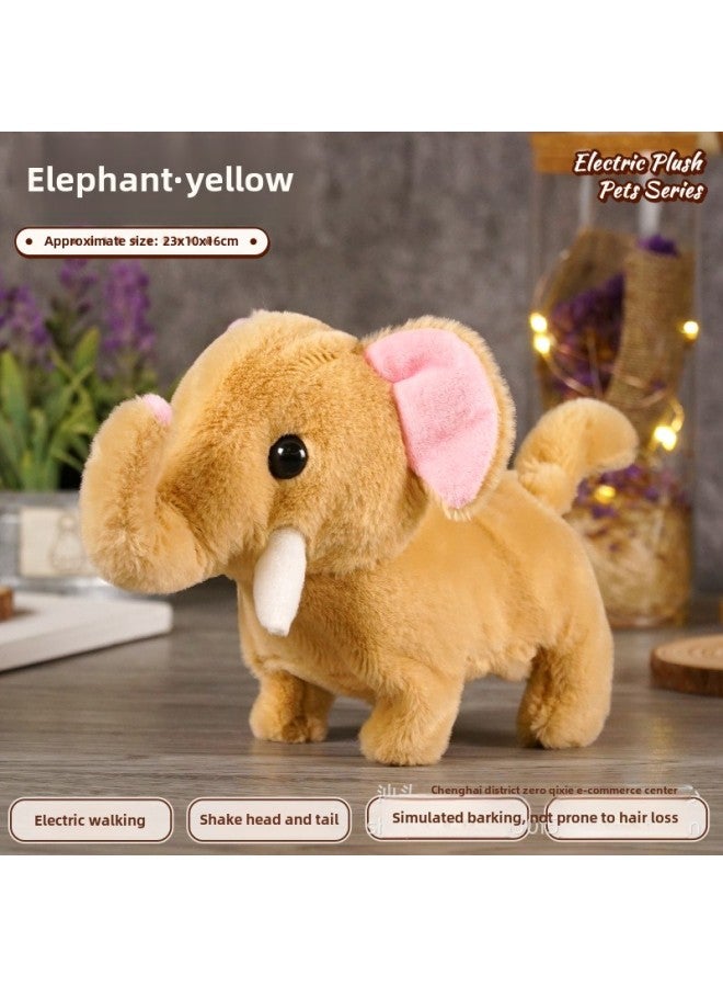 Children's Simulation Elephant Sounds Electric Plush Toy Elephant Sounds Moving Walking Shaking Tail Male And Female Students-Color:Elephant [Yellow]]-Specifications:Naked  - Image 1