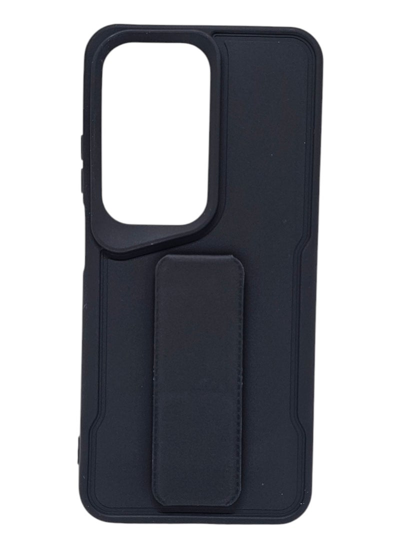 Generic Leather Back Cover With Holder For Infinix Hot 50 - Black  - Image 1