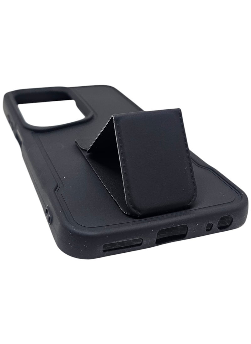 Generic Leather Back Cover With Holder For Infinix Hot 50 - Black  - Image 3