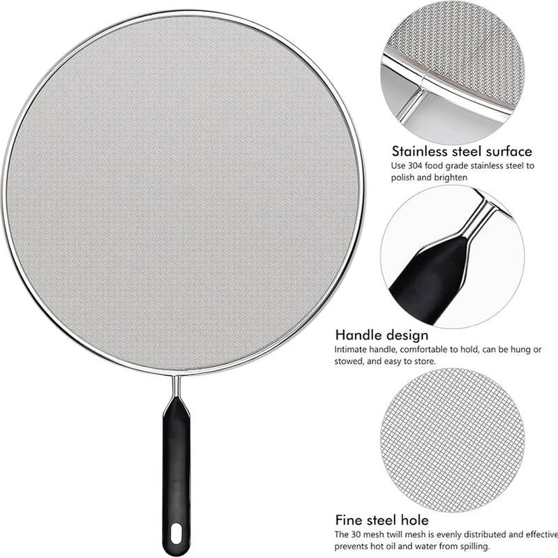 Steel Splatter Screen, Black 29cm Fine Mesh Grease Guard, Stainless Steel Splatter Screen Protects from Oil Splashes, Perfect for Cooking and Frying Pans - Image 4