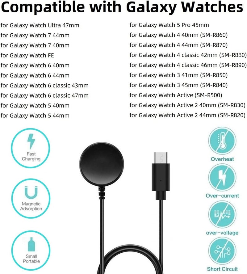 USB Charging Cable Charger Magnetic Wireless Charging Cord Dock for Samsung Galaxy Watch (Type-C) - Image 2