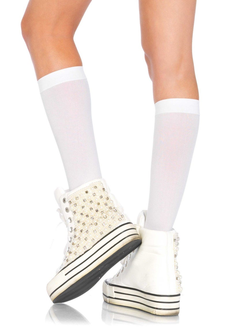 Leg Avenue Women's Nylon Knee High Socks, White Opaque, One Size - Image 2