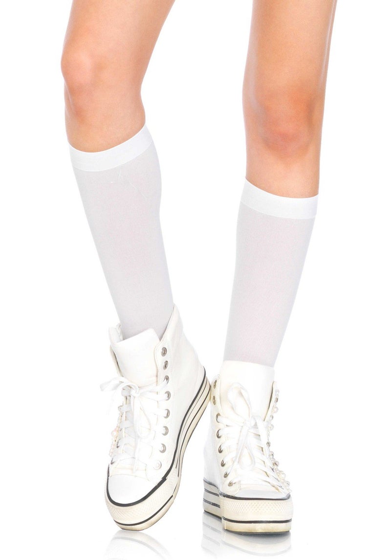 Leg Avenue Women's Nylon Knee High Socks, White Opaque, One Size - Image 1