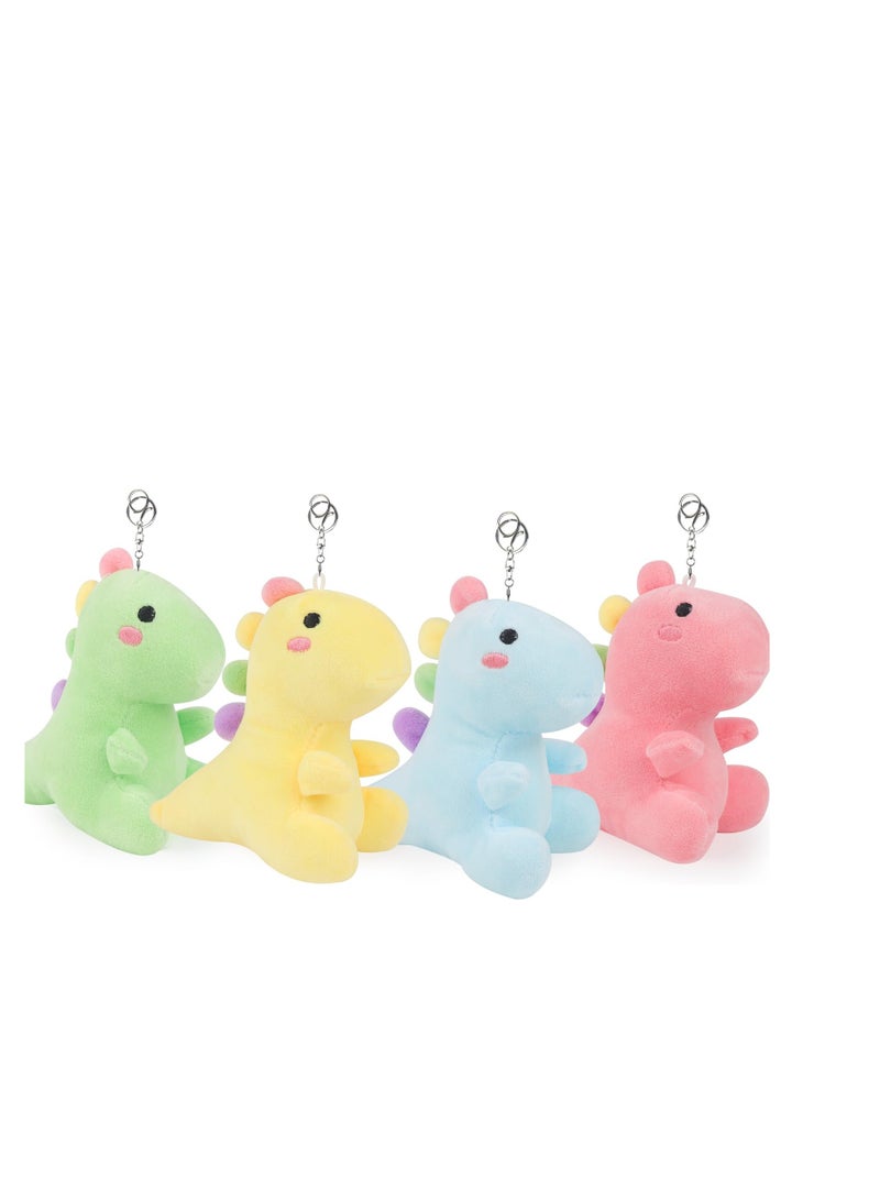 SYOSI 4 PCS Stuffed Dinosaurs Animal Toy with Keychain, Mini Dinosaur Stuffed Animals, Suitable for for Kids Theme Party Birthday Gifts - Image 1