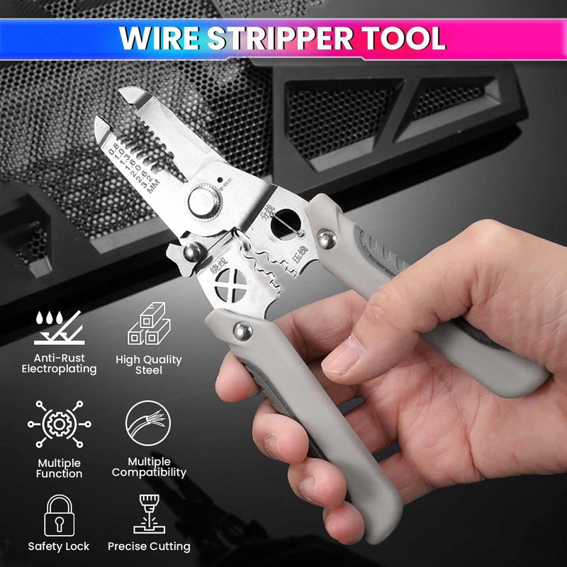 amiciTools 6in1 Stainless Steel Wire Stripping Tool Strips 08mm32mm MultiFunction Tool for Grasping Cutting Crimping Threading and Branching - Image 2