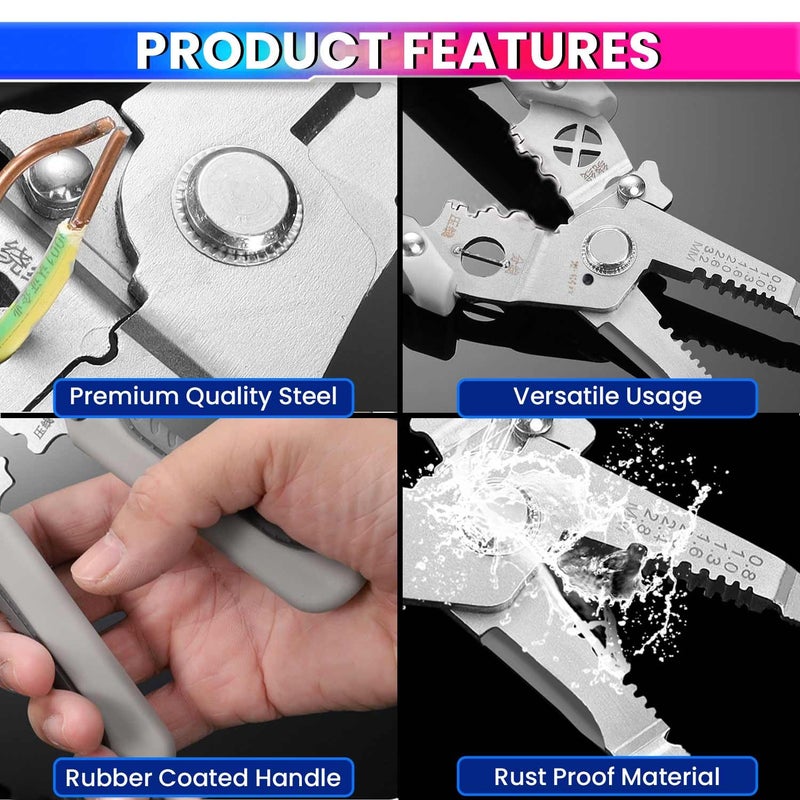 amiciTools 6in1 Stainless Steel Wire Stripping Tool Strips 08mm32mm MultiFunction Tool for Grasping Cutting Crimping Threading and Branching - Image 3
