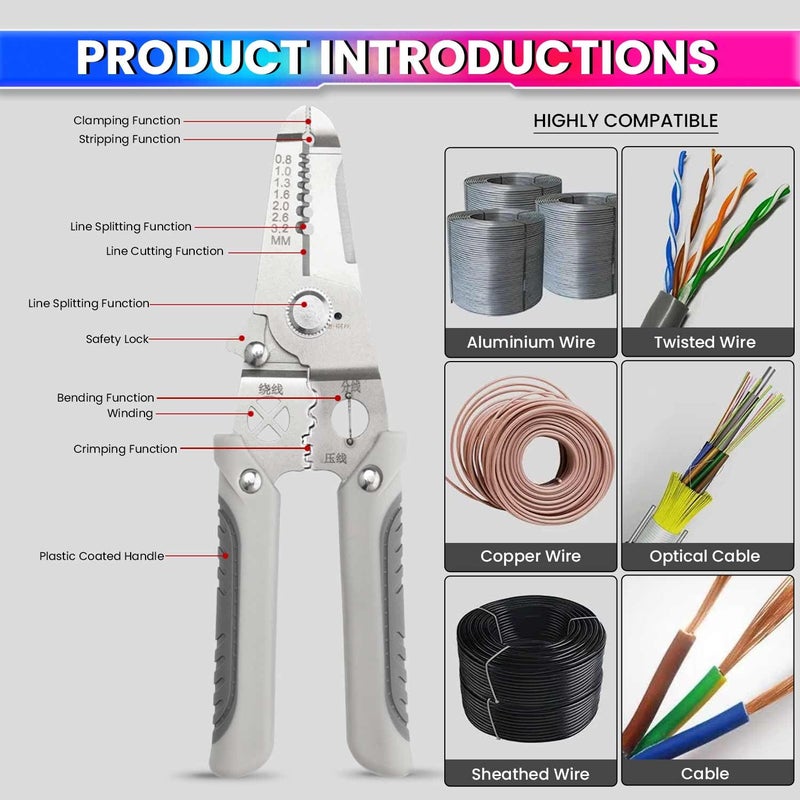 amiciTools 6in1 Stainless Steel Wire Stripping Tool Strips 08mm32mm MultiFunction Tool for Grasping Cutting Crimping Threading and Branching - Image 5