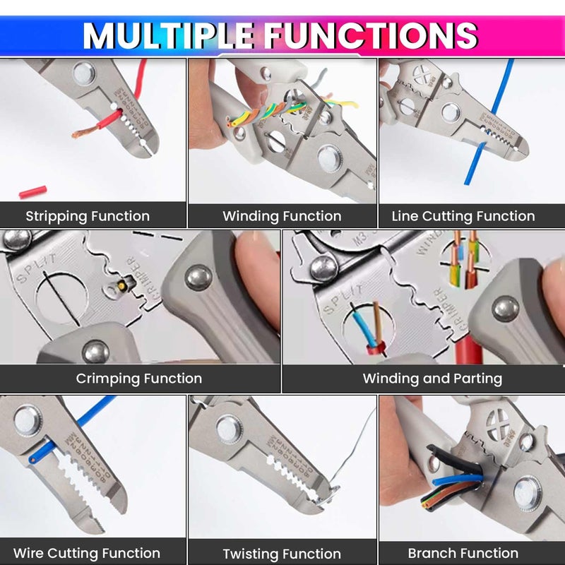 amiciTools 6in1 Stainless Steel Wire Stripping Tool Strips 08mm32mm MultiFunction Tool for Grasping Cutting Crimping Threading and Branching - Image 4