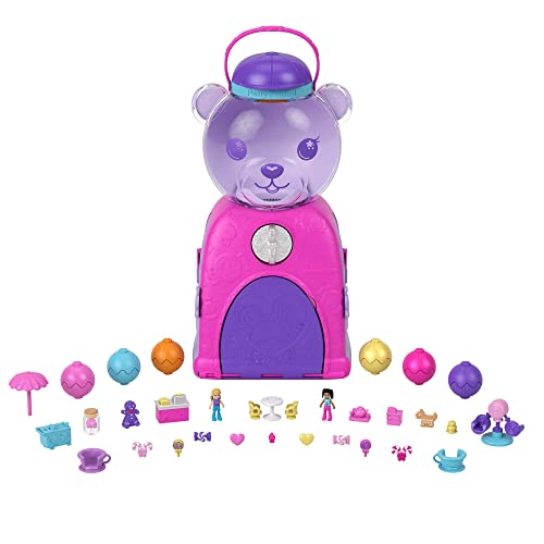 Polly Pocket Travel Toy, Gumball Bear Playset with 2 Micro Dolls & 26 Surprise Accessories, Animal Toy Compact - Image 1
