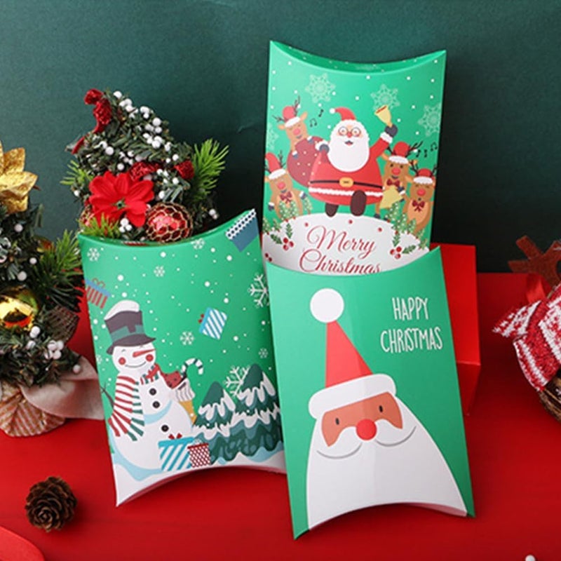 BAKEFY -5 Pcs Christmas Pillow Shape Treat Boxes,Small Party Favour Paper Boxes,Xmas Biscuit Candy Boxes Empty For Presents Gifts Adults Crackers Sweets And Cakes Jewellery Decoration Gift,Assorted - Image 2