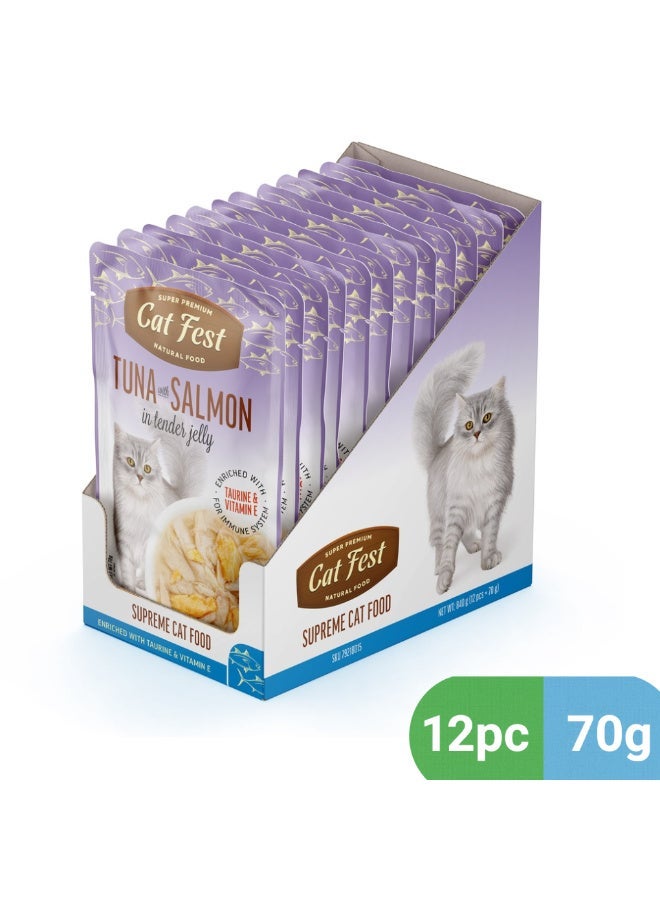 Cat Fest Tuna with Salmon in Tender Jelly Wet Cat Food 70g Pack of 12 - Image 1