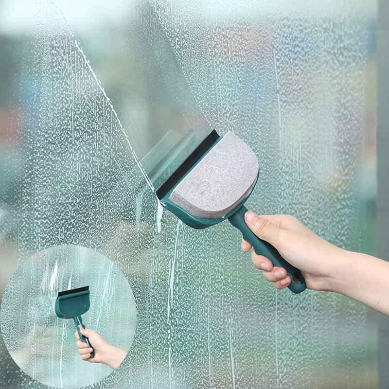 IQS ENTERPRISE IQS Enterprise 2 in 1 Multifunctional Cleaning Brush with Blade Glass Scraper Wiper Dual Side Blade Rubber Scrubber Sponge Professional AllPurpose Window Squeegee for Sink Car Shower Door - Image 1