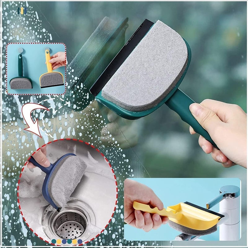 IQS ENTERPRISE IQS Enterprise 2 in 1 Multifunctional Cleaning Brush with Blade Glass Scraper Wiper Dual Side Blade Rubber Scrubber Sponge Professional AllPurpose Window Squeegee for Sink Car Shower Door - Image 5