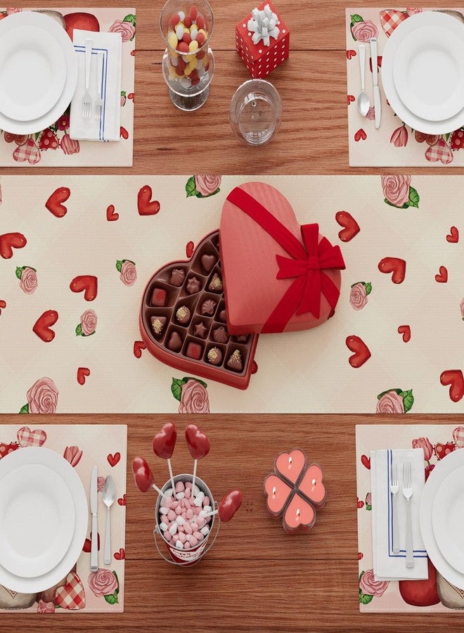XCHI Roses Flowers Love Hearts Vase Valentine’s Day Table Runner Table Decoration for Party Home Kitchen Dining Dinner Holiday Decor 13x72 Inch - Image 4