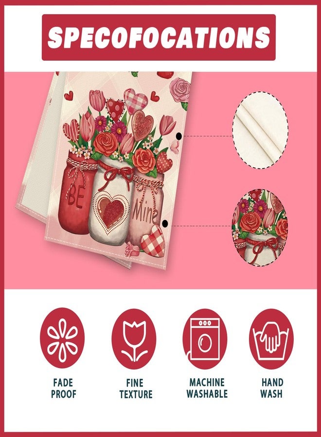 XCHI Roses Flowers Love Hearts Vase Valentine’s Day Table Runner Table Decoration for Party Home Kitchen Dining Dinner Holiday Decor 13x72 Inch - Image 5