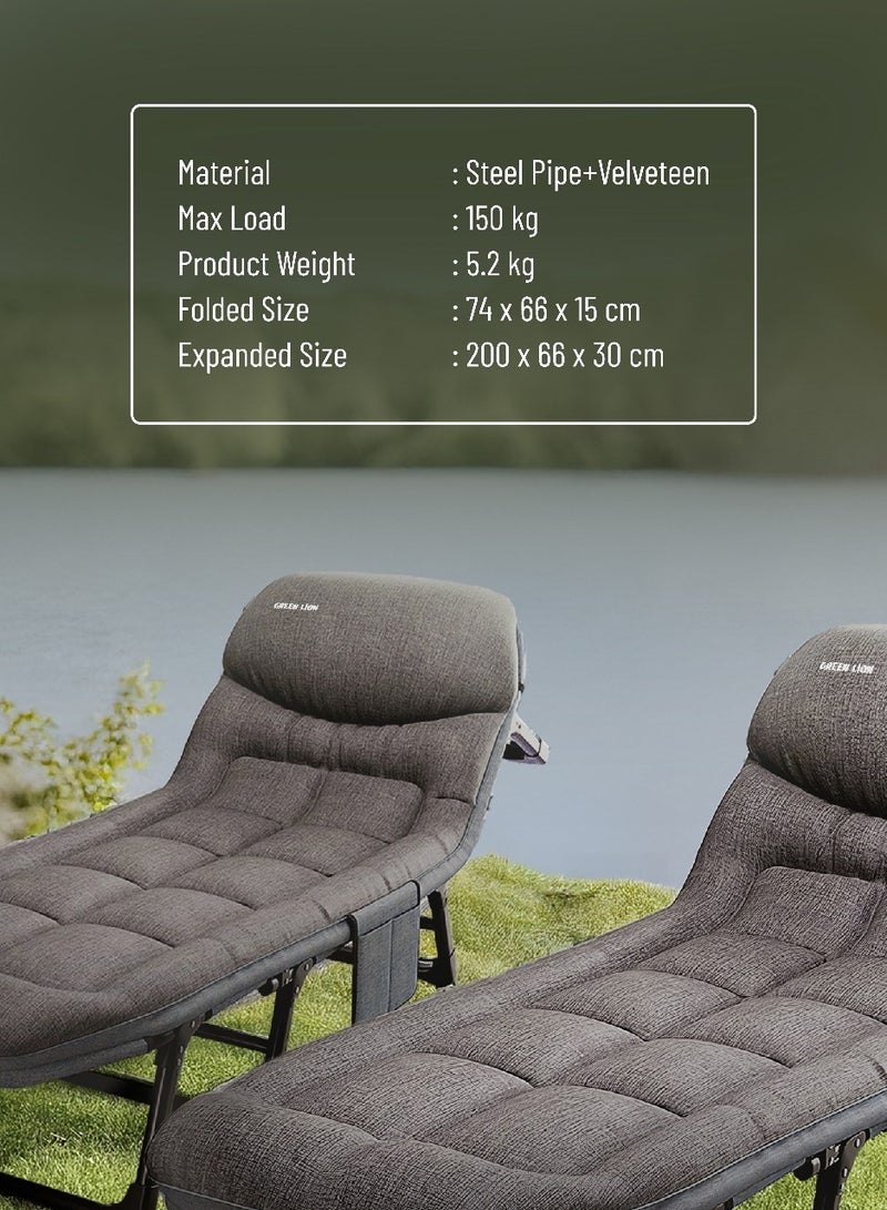 GREEN LION سرير تخييم قابل للطي مع وسادة مريحة و جيوب تخزين / مادة عالية الجودة / مسند ظهر قابل للتعديل / قدرة تحميل 150 كجم / سهل الحمل / خارجي / سفر - رمادي - Image 4