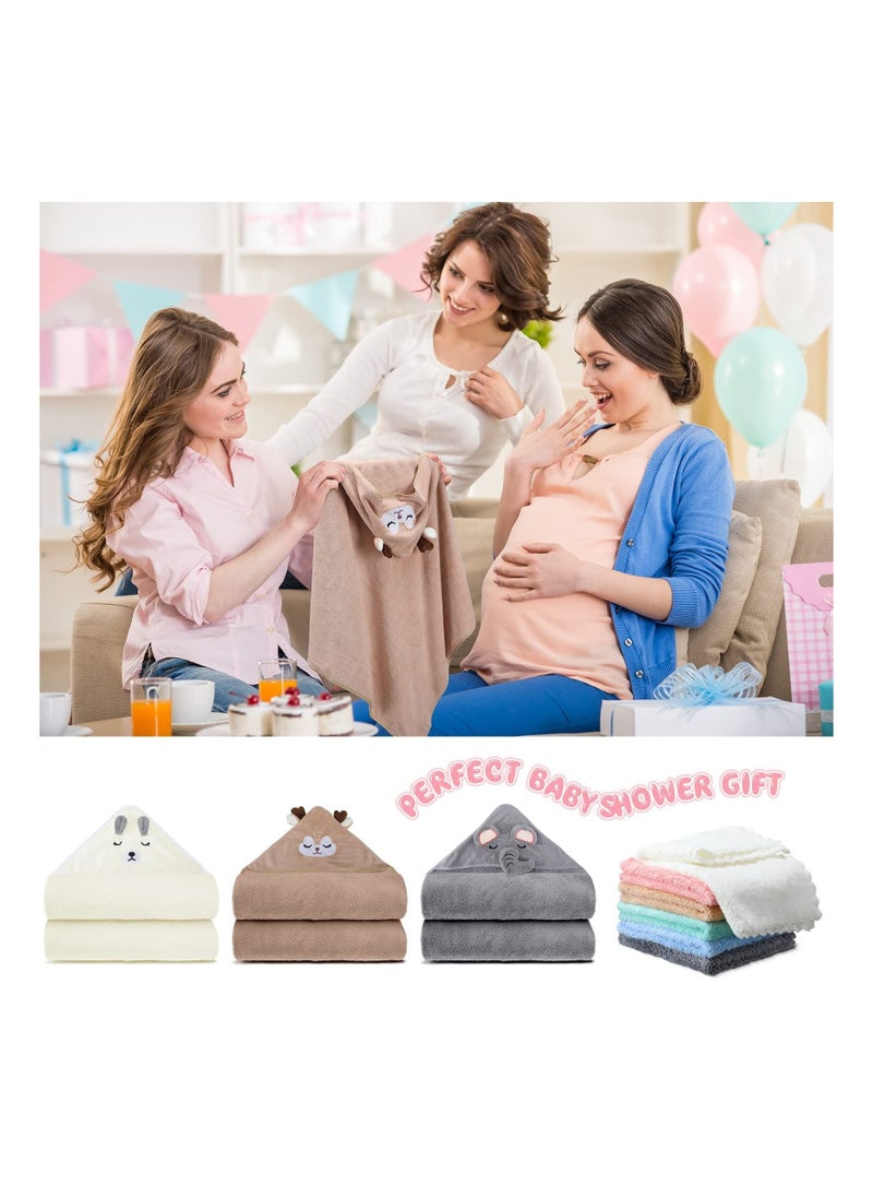 SYOSI - 3PCS HoodedA Towel Set for Newborn Boys and Girls, Soft Terry Baby Hooded Bath Wrap Baby Bathing Towel and Washcloths Kit Baby Hooded Bath Wrap Set for Baby Supplies (Elephant, Bear, Deer) - Image 1