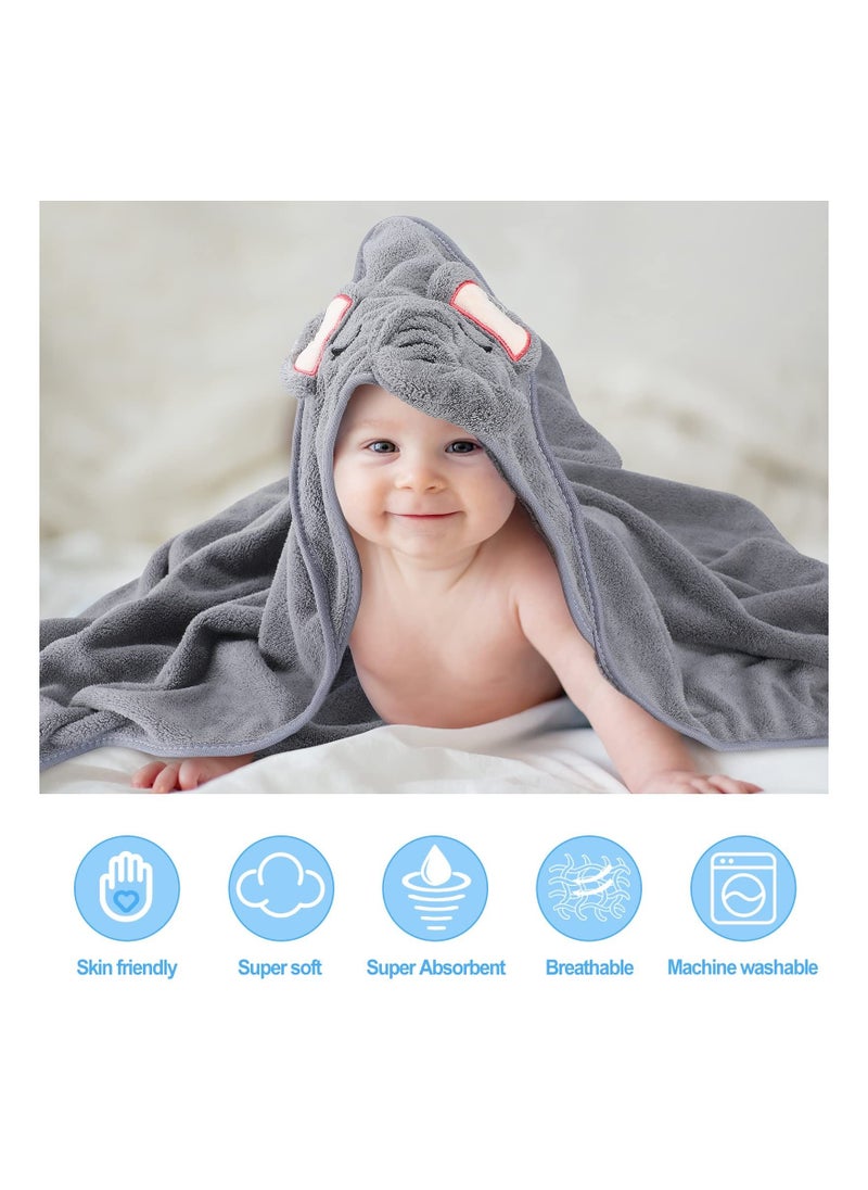 SYOSI - 3PCS HoodedA Towel Set for Newborn Boys and Girls, Soft Terry Baby Hooded Bath Wrap Baby Bathing Towel and Washcloths Kit Baby Hooded Bath Wrap Set for Baby Supplies (Elephant, Bear, Deer) - Image 1