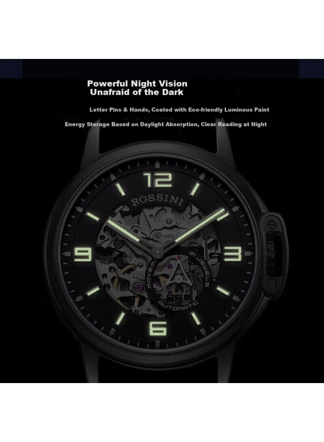 Rossini Men's Mechanical Watch With Black Dial And Steel Strap, Birthday Gift For Boyfriend, Business Hollow Out National Watch 517793 - Image 3