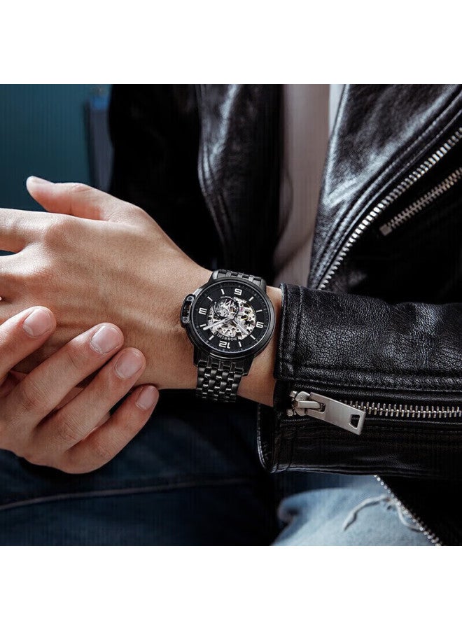 Rossini Men's Mechanical Watch With Black Dial And Steel Strap, Birthday Gift For Boyfriend, Business Hollow Out National Watch 517793 - Image 1