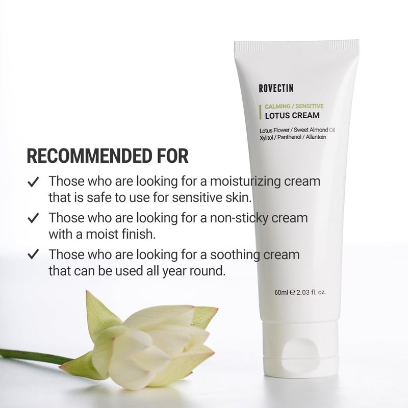 ROVECTIN Calming Lotus Cream - Lightweight Hydrating & Soothing Moisturizer Face Cream for Sensitive Skin | 75% Lotus Water Extract | Vegan Korean Skincare (2.03 fl oz) - Image 3