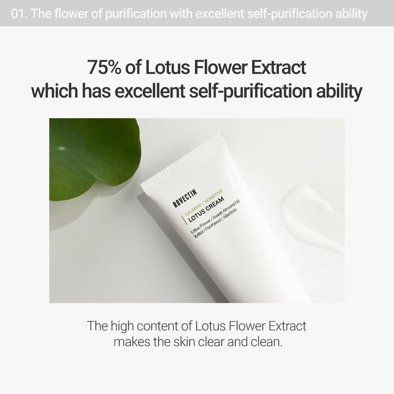 ROVECTIN Calming Lotus Cream - Lightweight Hydrating & Soothing Moisturizer Face Cream for Sensitive Skin | 75% Lotus Water Extract | Vegan Korean Skincare (2.03 fl oz) - Image 5