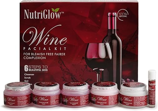 NutriGlow Wine Facial Kit 6Pieces Skin Care Set with Deep Cleanser Exfoliating Scrub Nourishing Gel Whitening Cream Mask Pack And Face Serum for Anti Aging Skin Care Kit For Women 85OZ03Oz - Image 1