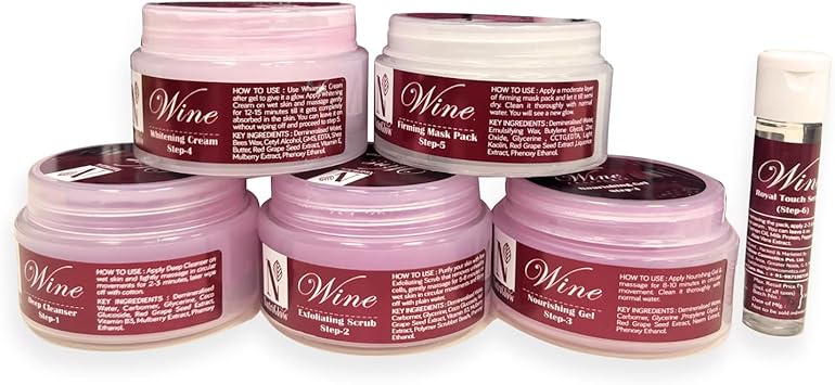 NutriGlow Wine Facial Kit 6Pieces Skin Care Set with Deep Cleanser Exfoliating Scrub Nourishing Gel Whitening Cream Mask Pack And Face Serum for Anti Aging Skin Care Kit For Women 85OZ03Oz - Image 5