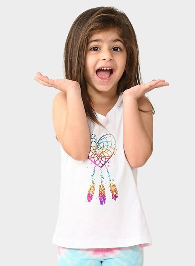 Bonkids Girl's White & Multicolour 100% Cotton Printed Regular Fit Clothing Set - Image 1