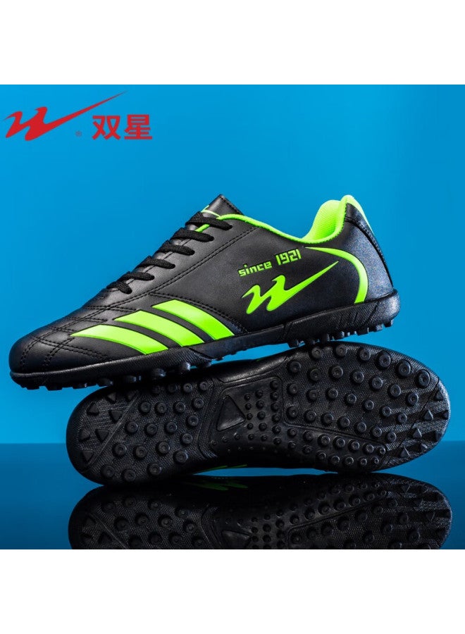 Shuangxing Men's Football Shoes Tf Turf Studs Adult Youth Non-slip Wear-resistant Professional Compeion Training Cleats Black Green Size 40