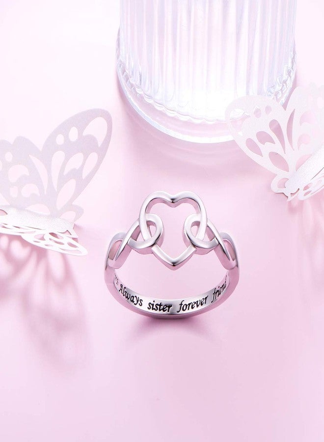Yearace Sterling Silver Engraved Always Sister Forever Friend Infinity Heart Infinity Knot Ring Gift for Women, Size 6 - Image 4