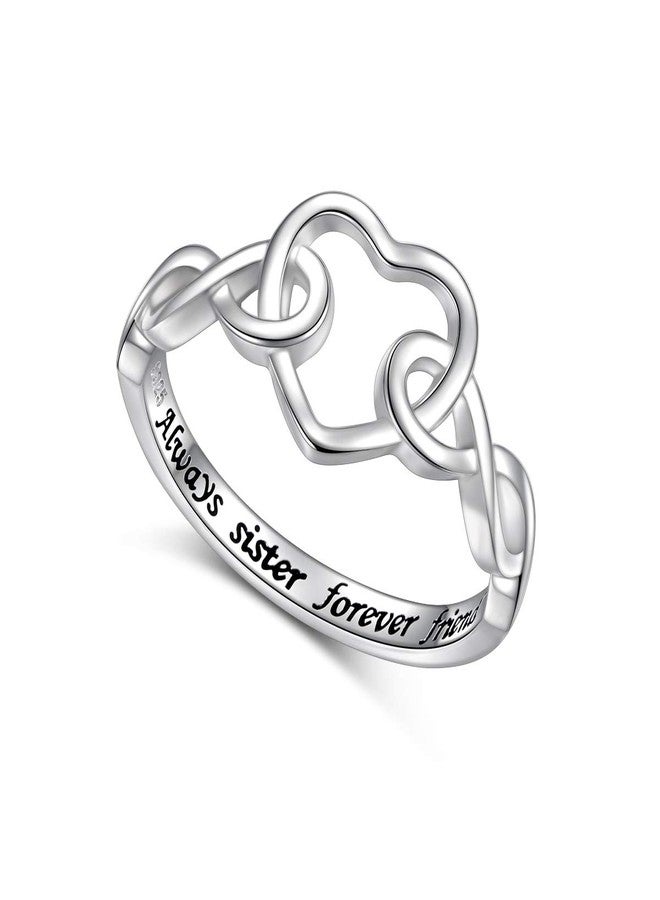 Yearace Sterling Silver Engraved Always Sister Forever Friend Infinity Heart Infinity Knot Ring Gift for Women, Size 6 - Image 1