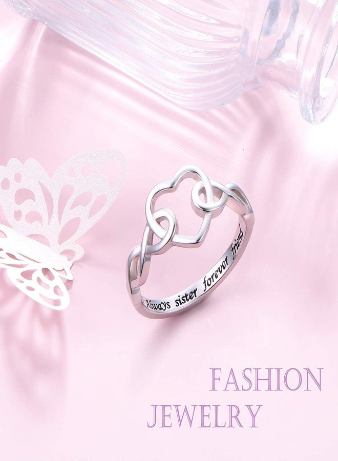 Yearace Sterling Silver Engraved Always Sister Forever Friend Infinity Heart Infinity Knot Ring Gift for Women, Size 6 - Image 3