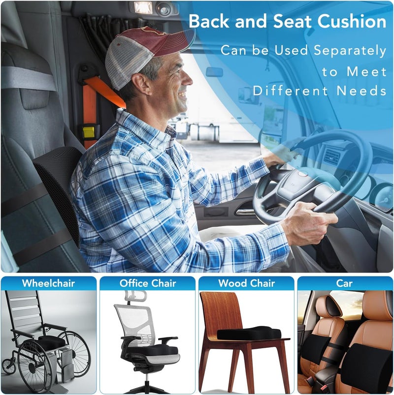 QUTOOL Seat Cushion & Lumbar Support Pillow for Office Chair, Car, Wheelchair Memory Foam Desk Chair Cushion for Sciatica, Lower Back & Tailbone Pain Relief Desk Pad with Adjustable Strap 3D Washable Cover - Image 3