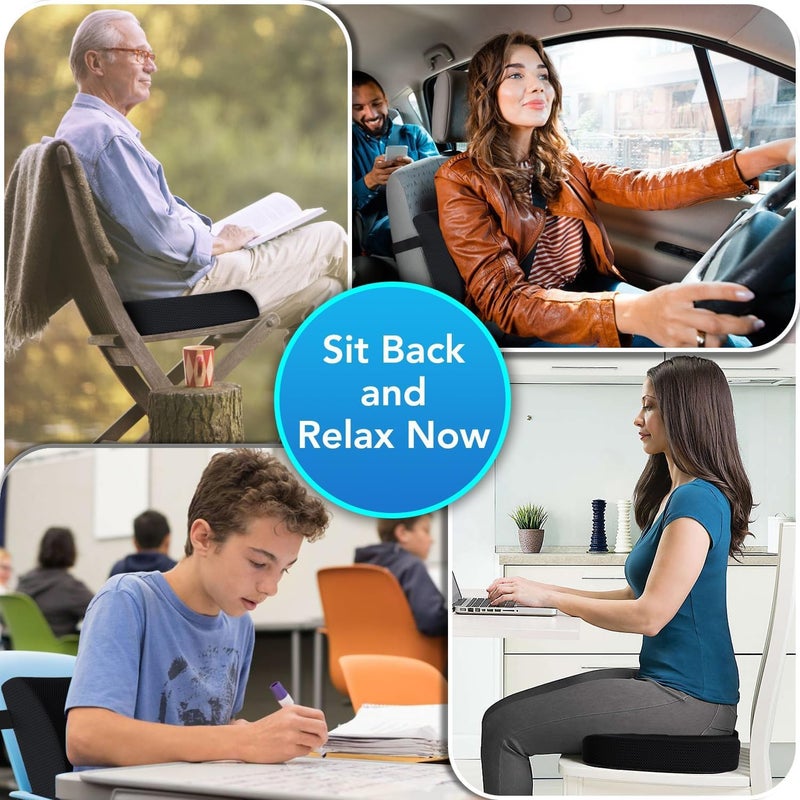 QUTOOL Seat Cushion & Lumbar Support Pillow for Office Chair, Car, Wheelchair Memory Foam Desk Chair Cushion for Sciatica, Lower Back & Tailbone Pain Relief Desk Pad with Adjustable Strap 3D Washable Cover - Image 4