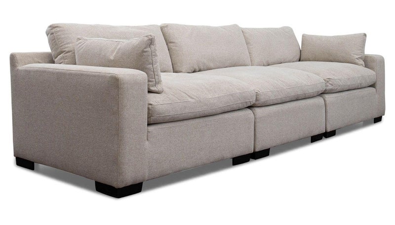 LA-VILLA SOFAS LAVILLA SOFAS 3 1 Puffy Attached Teak Wood Sofa Set For Living Room Office Use Light Grey Model0050 - Image 2