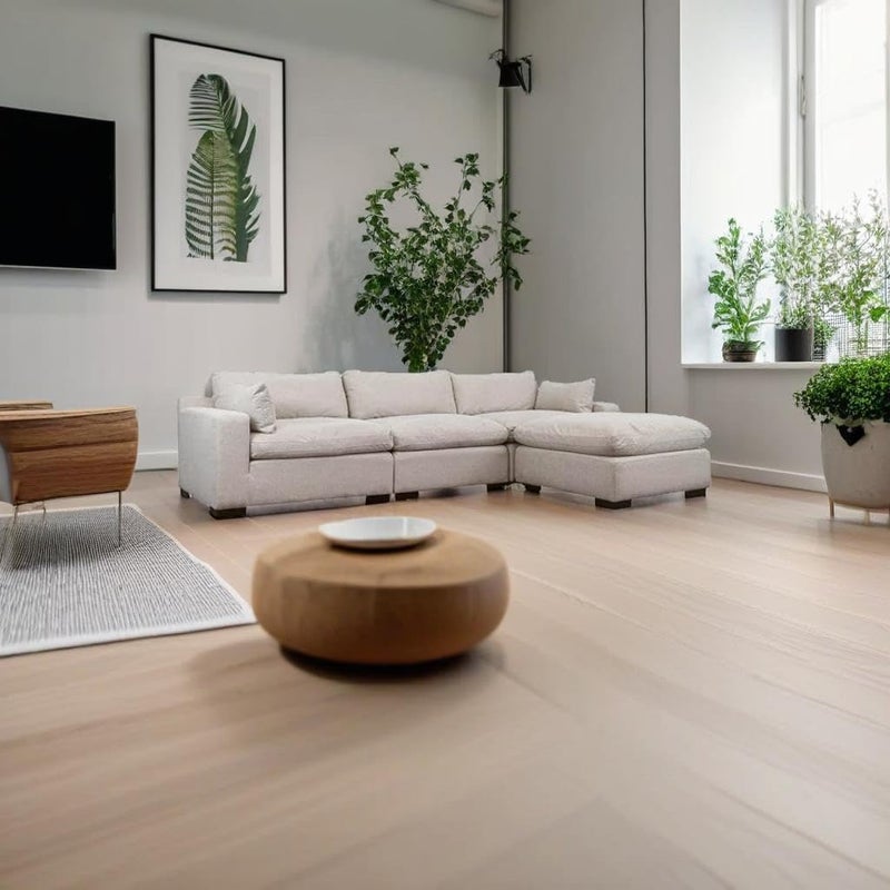 LA-VILLA SOFAS LAVILLA SOFAS 3 1 Puffy Attached Teak Wood Sofa Set For Living Room Office Use Light Grey Model0050 - Image 1