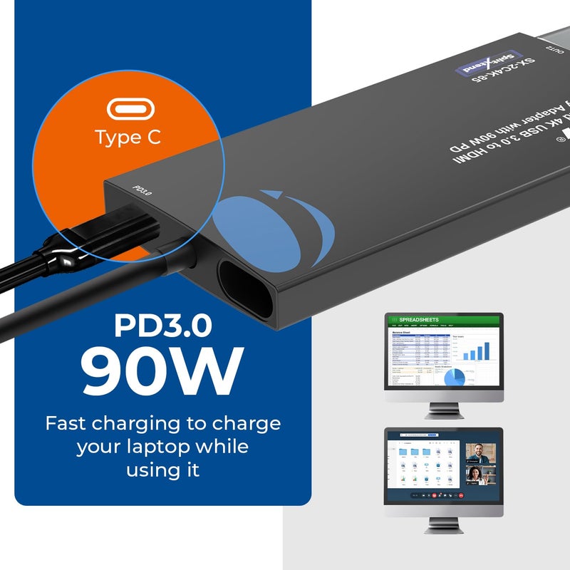 OREI SplitExtend 4K HDMI Splitter Extended Display for Dual Monitor - Multi-Monitor Display 3 Separate Screens - USB A & USB-C Adapter to HDMI 2.0, 4K@60hz, 90W PD Charger, DisplayLink MacOS, Windows - Image 2