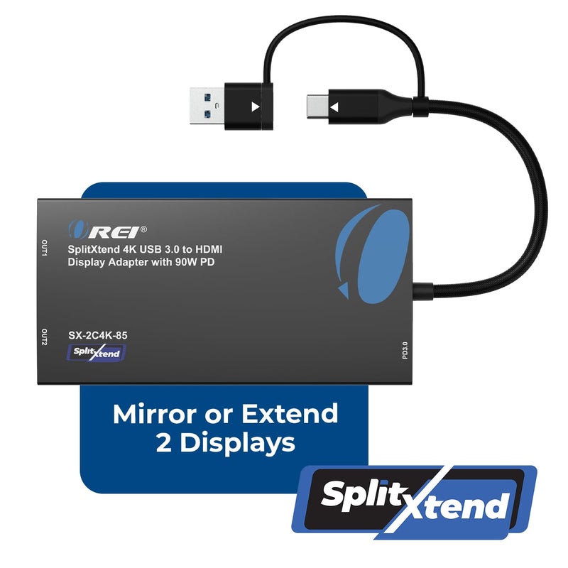 OREI SplitExtend 4K HDMI Splitter Extended Display for Dual Monitor - Multi-Monitor Display 3 Separate Screens - USB A & USB-C Adapter to HDMI 2.0, 4K@60hz, 90W PD Charger, DisplayLink MacOS, Windows - Image 4