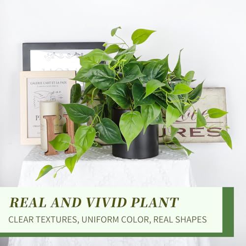 JPSOR Artificial Indoor Plants for Home Decor, 12 inches Pothos in Black Ceramic Pot with Iron Wire, 1 Count - Image 3