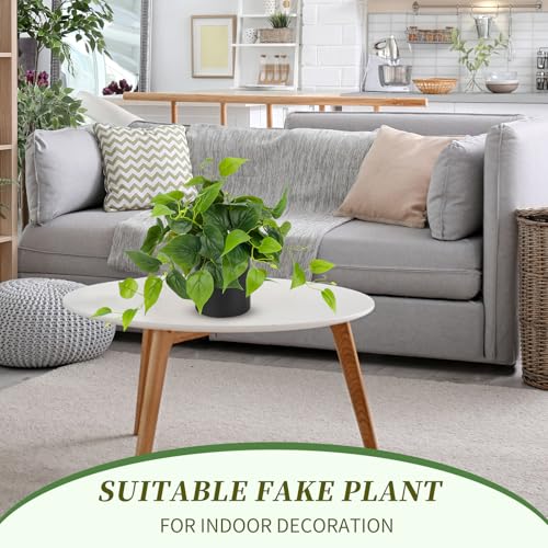 JPSOR Artificial Indoor Plants for Home Decor, 12 inches Pothos in Black Ceramic Pot with Iron Wire, 1 Count - Image 5