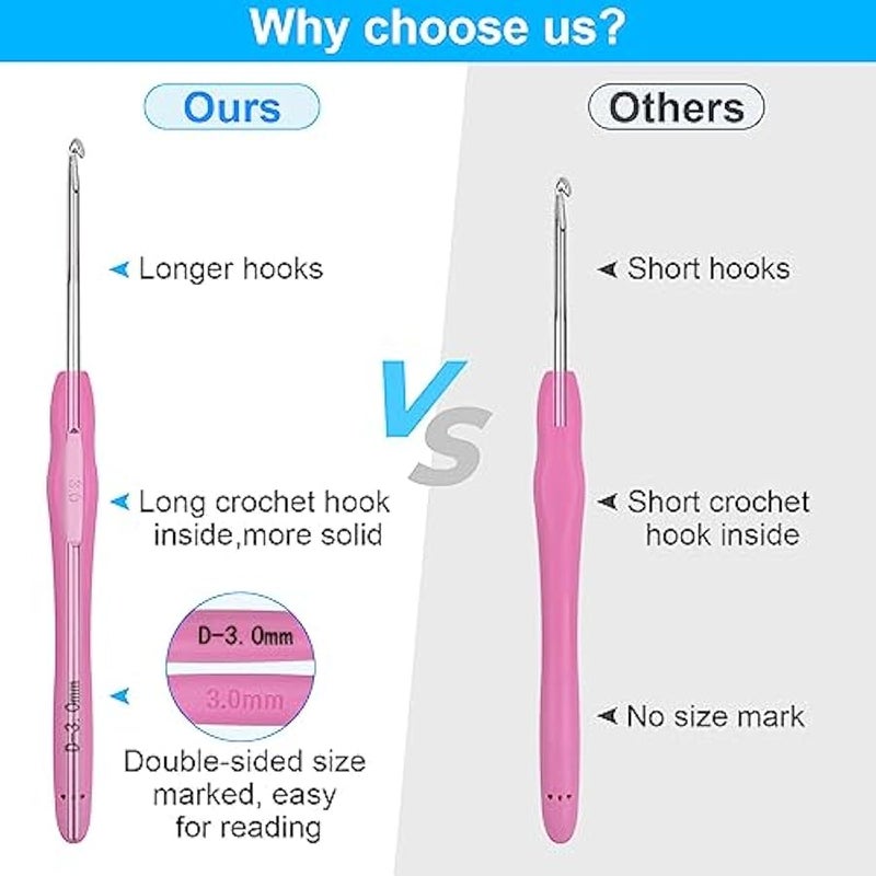 Arabest Crochet Hooks 51 Pack Crochet Hook Set 12 PCS 2mm(b)-8mm(b) Crochet Hooks Ergonomic Soft Grip for Arthritic Hands Crochet Needle Set - Image 5