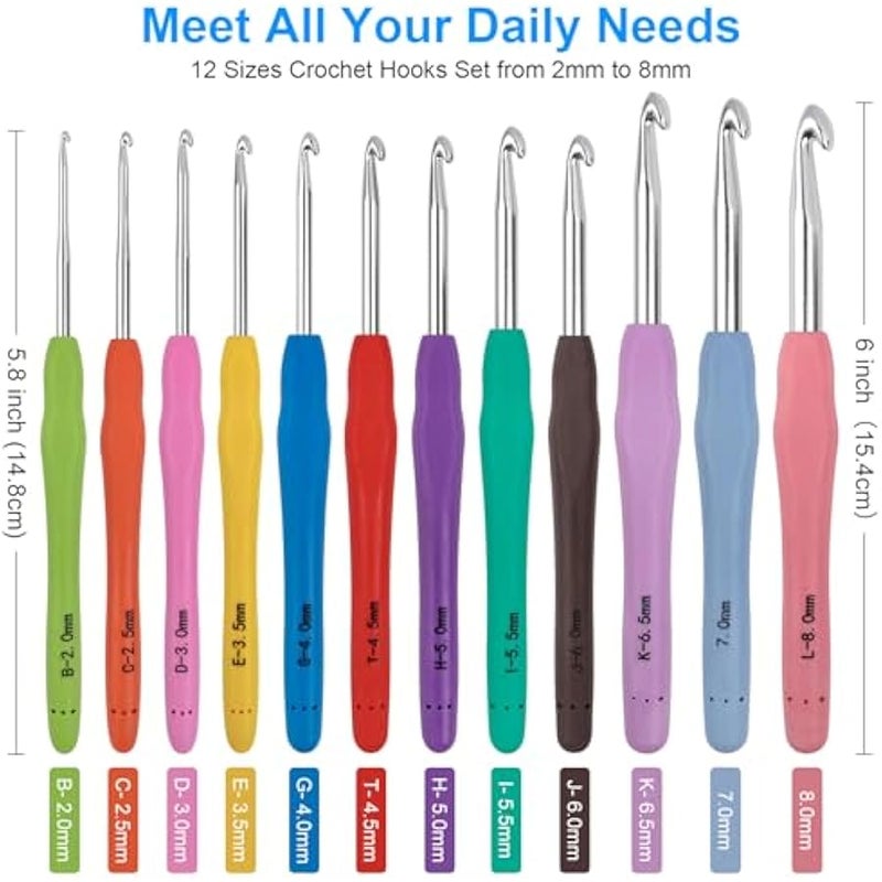 Arabest Crochet Hooks 51 Pack Crochet Hook Set 12 PCS 2mm(b)-8mm(b) Crochet Hooks Ergonomic Soft Grip for Arthritic Hands Crochet Needle Set - Image 2