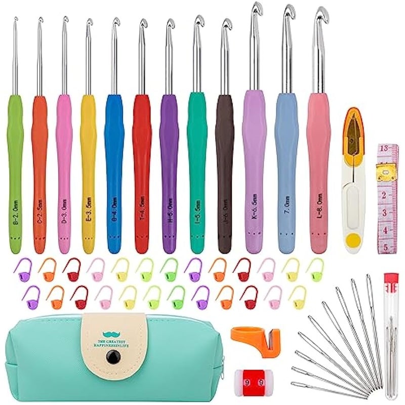 Arabest Crochet Hooks 51 Pack Crochet Hook Set 12 PCS 2mm(b)-8mm(b) Crochet Hooks Ergonomic Soft Grip for Arthritic Hands Crochet Needle Set - Image 1
