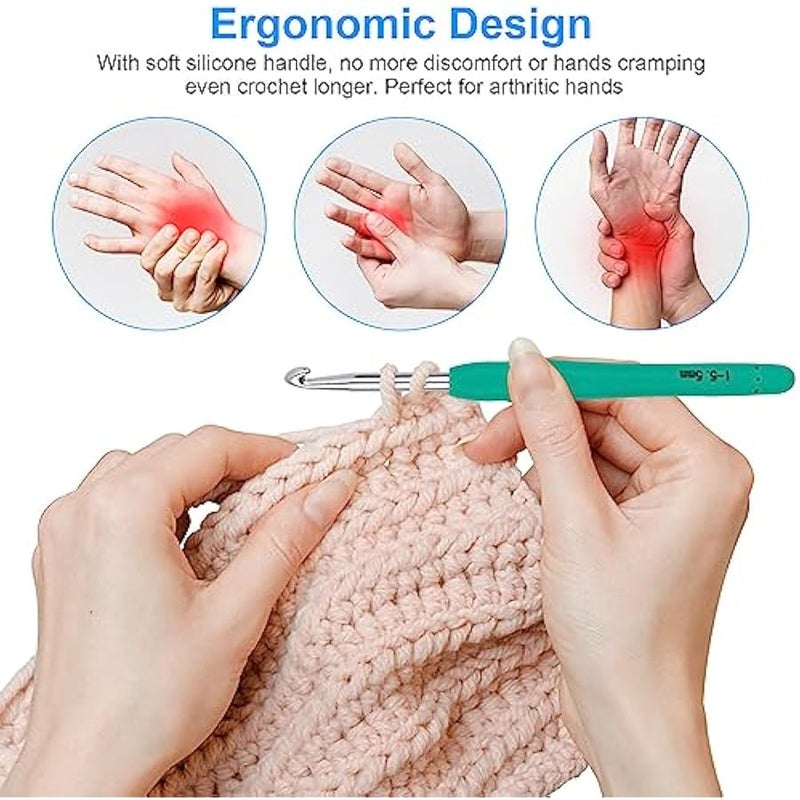 Arabest Crochet Hooks 51 Pack Crochet Hook Set 12 PCS 2mm(b)-8mm(b) Crochet Hooks Ergonomic Soft Grip for Arthritic Hands Crochet Needle Set - Image 4