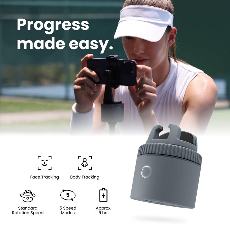 Pivo Sports Lite Pack Auto Tracking Phone Holder, 360° Rotation Phone Stand for Sports Training, Racket Sports, Tennis, Gym, Basketball Video Tracker, Handsfree Photo & Video Recording - Gray - Image 3