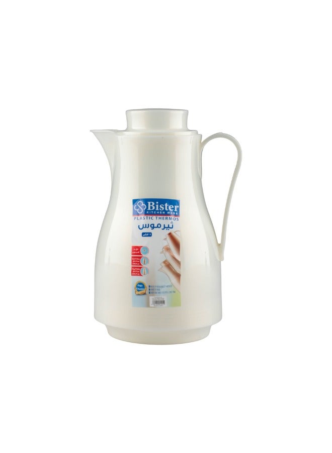 Bister Vacuum Flask 1.0 Liter Plastic Body with White Glass Refill without ASBESTOS Cream White Color Different Shape. - Image 2