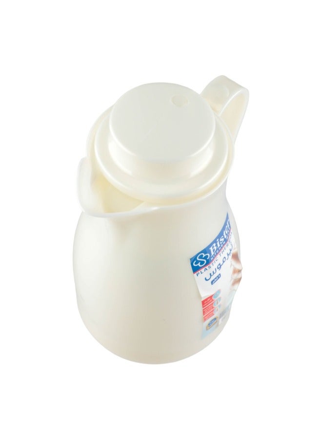 Bister Vacuum Flask 1.0 Liter Plastic Body with White Glass Refill without ASBESTOS Cream White Color Different Shape. - Image 5